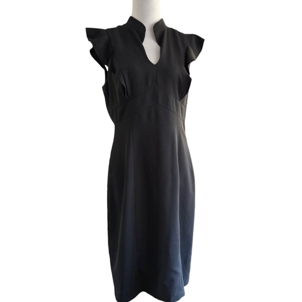 JAX women's black Vneck ruffle lined shift dress sz 8